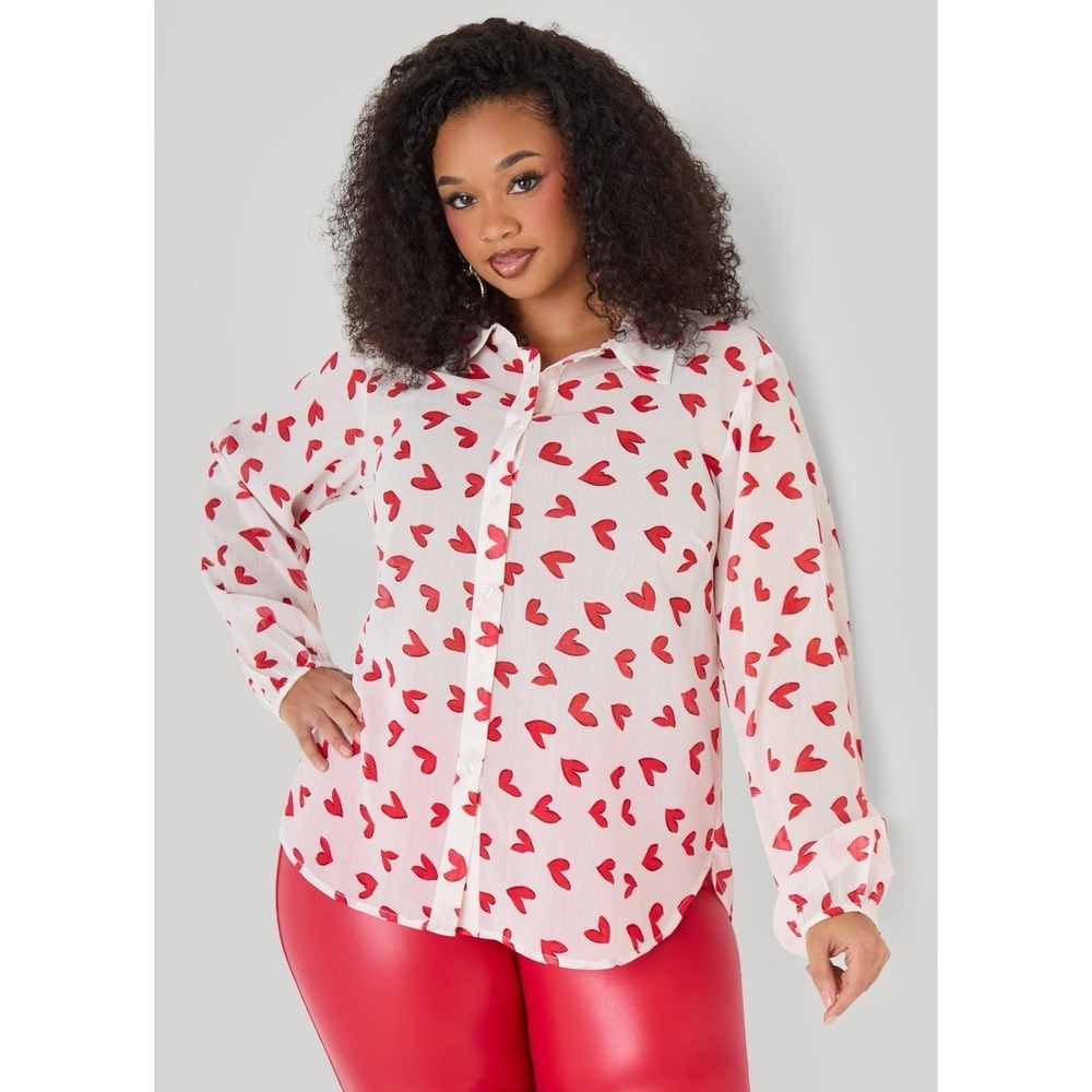Ovi Textured Heart Print Pink Shirt Size L( Read Description Pls)